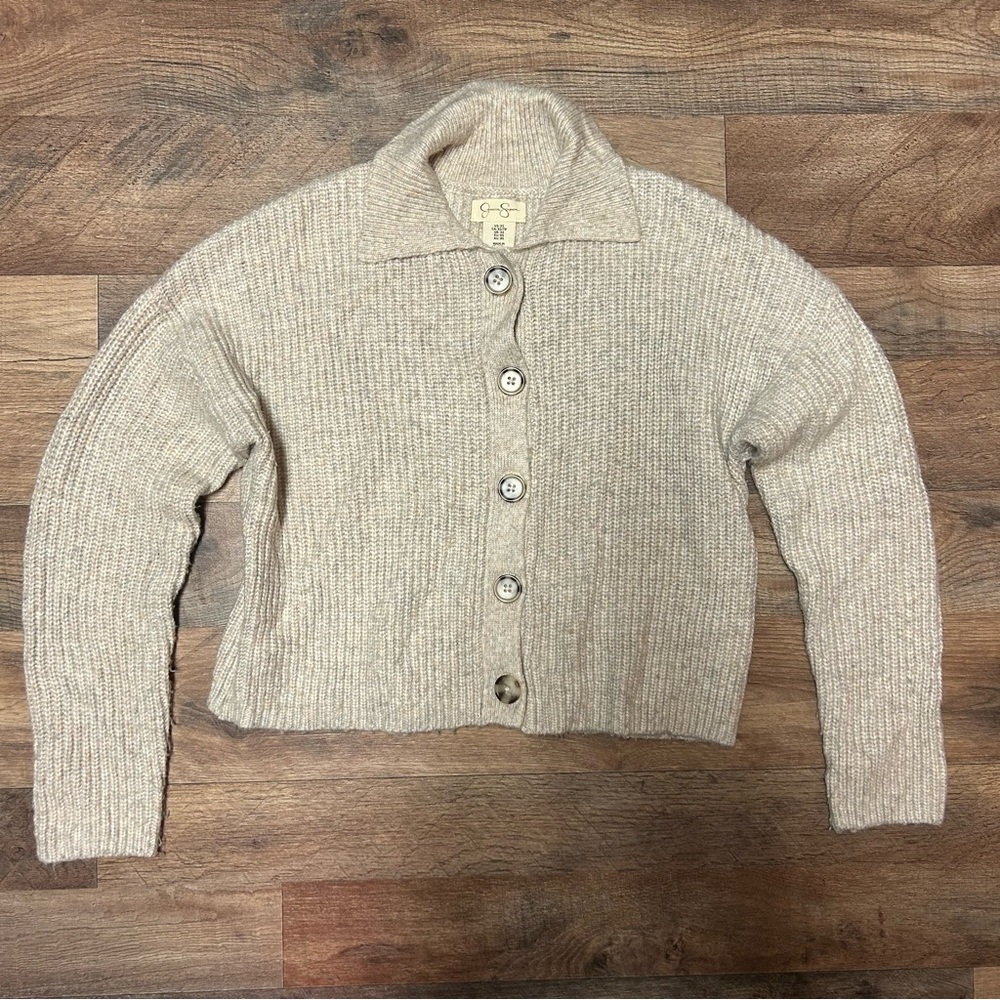 jessica simpson soft knit button up beige cardigan